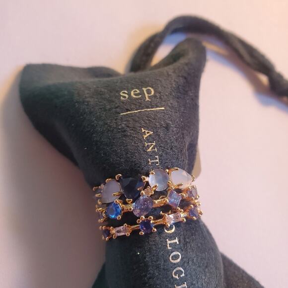 Anthropologie Stackable birthstone trio of Rings Blue September Size 6 NWT - Picture 3 of 10